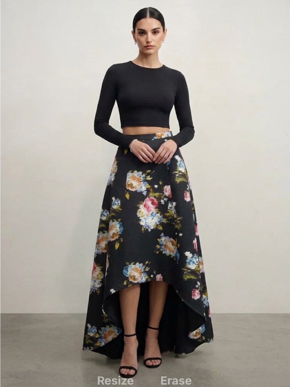 Adrianna Papell Black Floral High-Low Maxi Skirt